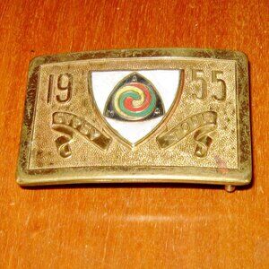 1955 AMA Gypsy Tour Motorcycle Small  Belt Buckle Brass Enamel Logo American Mot